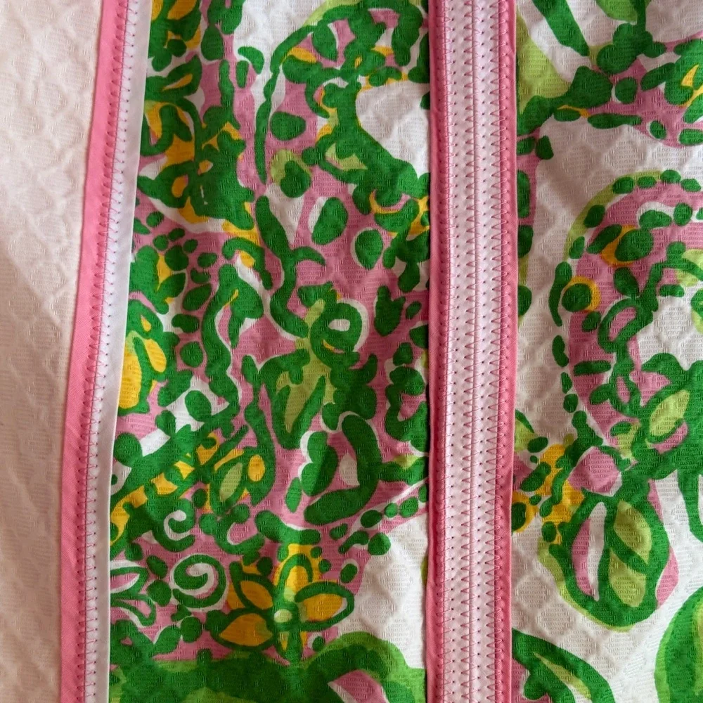 Lilly Pulitzer Strapless White Dress with Green & Pink Floral Panel - Picture 2 of 6